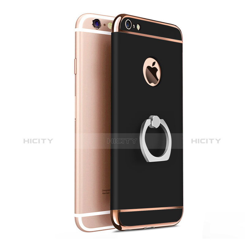 Apple iPhone 6S用ケース 高級感 手触り良い メタル兼プラスチック バンパー アンド指輪 アップル ブラック