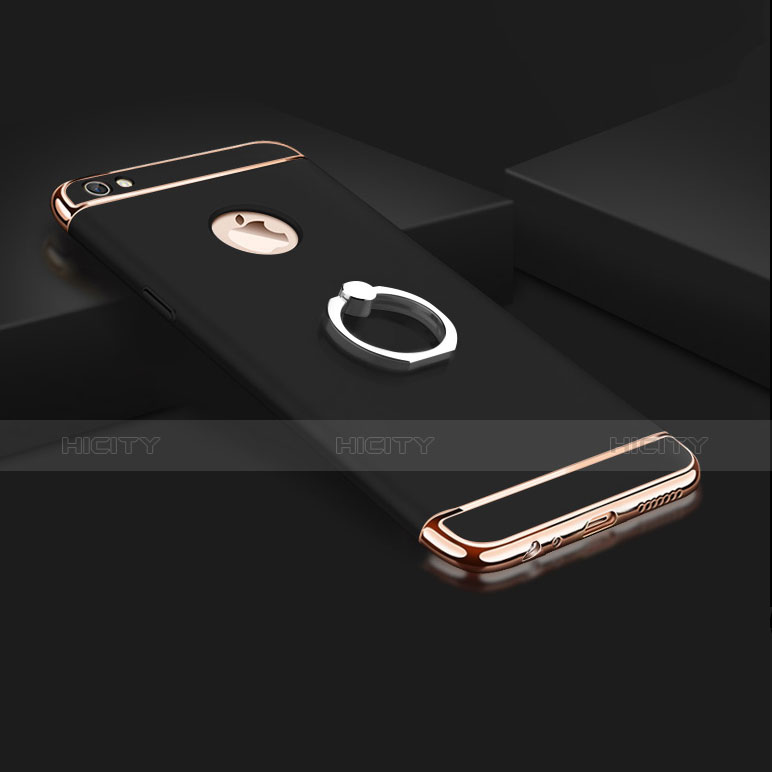 Apple iPhone 6S用ケース 高級感 手触り良い メタル兼プラスチック バンパー アンド指輪 アップル ブラック