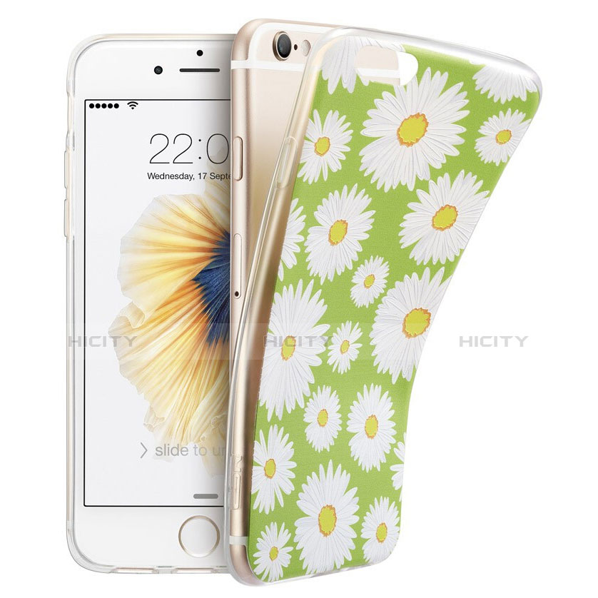 Apple iPhone 6S用シリコンケース ソフトタッチラバー 花 アップル グリーン