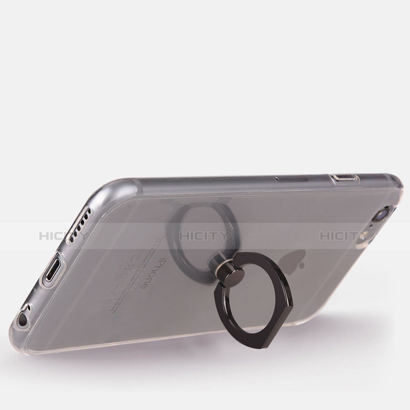 Apple iPhone 6S用極薄ソフトケース シリコンケース 耐衝撃 全面保護 クリア透明 アンド指輪 S01 アップル ブラック