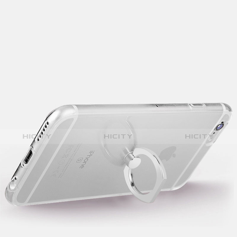 Apple iPhone 6S用極薄ソフトケース シリコンケース 耐衝撃 全面保護 クリア透明 アンド指輪 S01 アップル シルバー