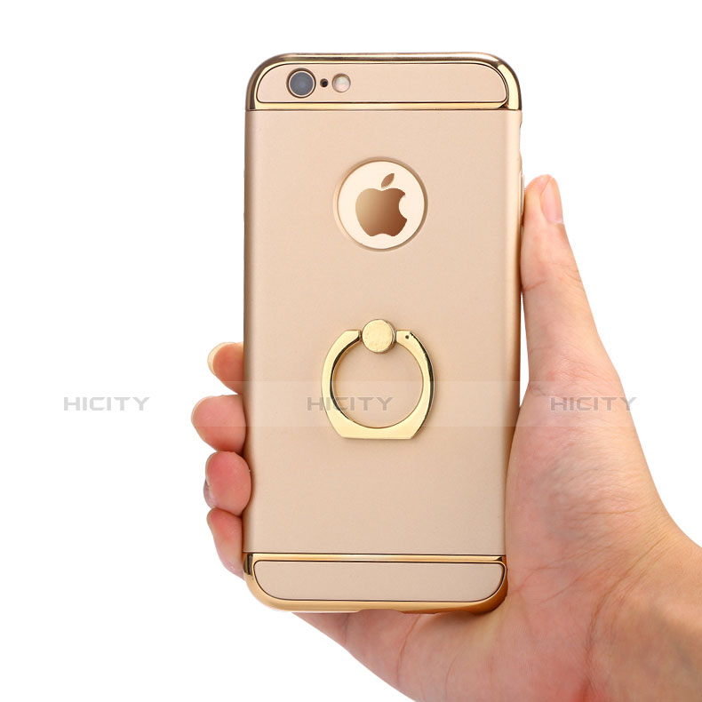 Apple iPhone 6S用ケース 高級感 手触り良い メタル兼プラスチック バンパー アンド指輪 A05 アップル ゴールド