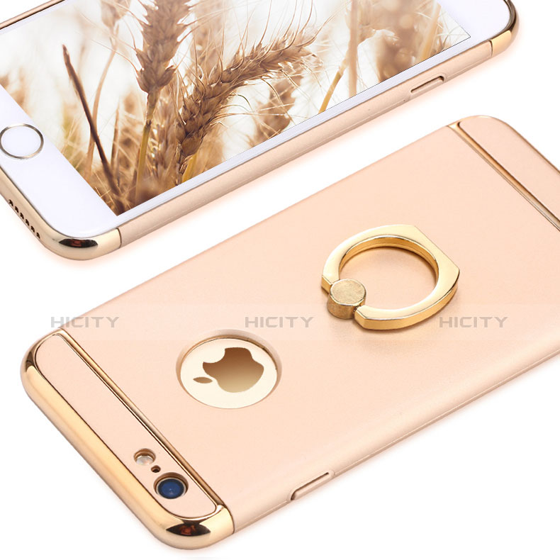 Apple iPhone 6S用ケース 高級感 手触り良い メタル兼プラスチック バンパー アンド指輪 A05 アップル ゴールド
