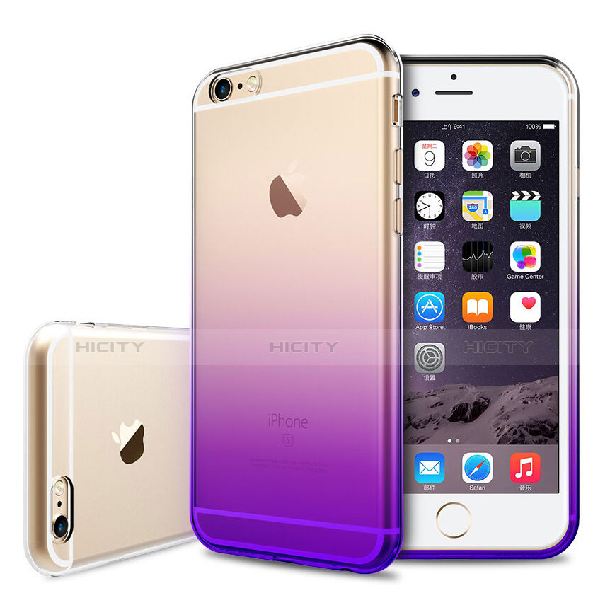 Apple iPhone 6S用極薄ソフトケース グラデーション 勾配色 クリア透明 Z01 アップル パープル