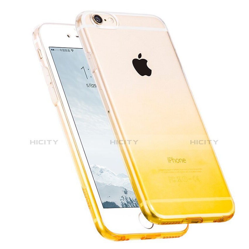 Apple iPhone 6S用極薄ソフトケース グラデーション 勾配色 クリア透明 Z01 アップル イエロー