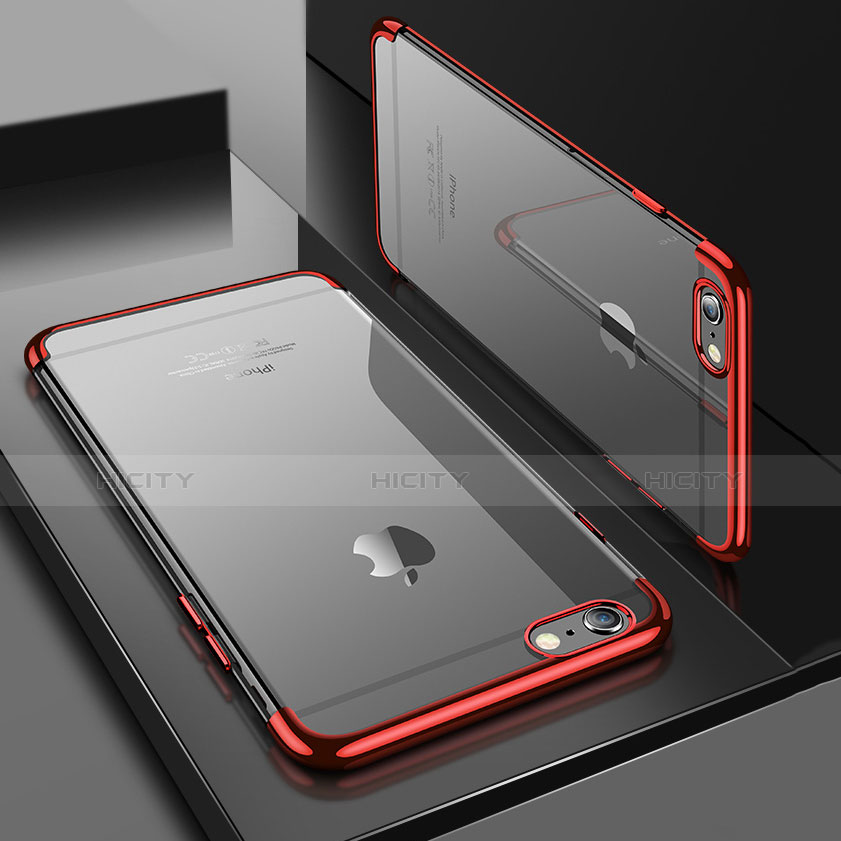 Apple iPhone 6S Plus用極薄ソフトケース シリコンケース 耐衝撃 全面保護 クリア透明 H03 アップル レッド