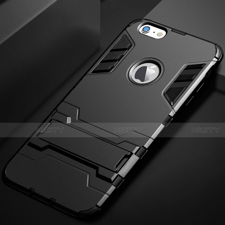 Apple iPhone 6S Plus用ハイブリットバンパーケース スタンド プラスチック 兼シリコーン カバー アップル ブラック