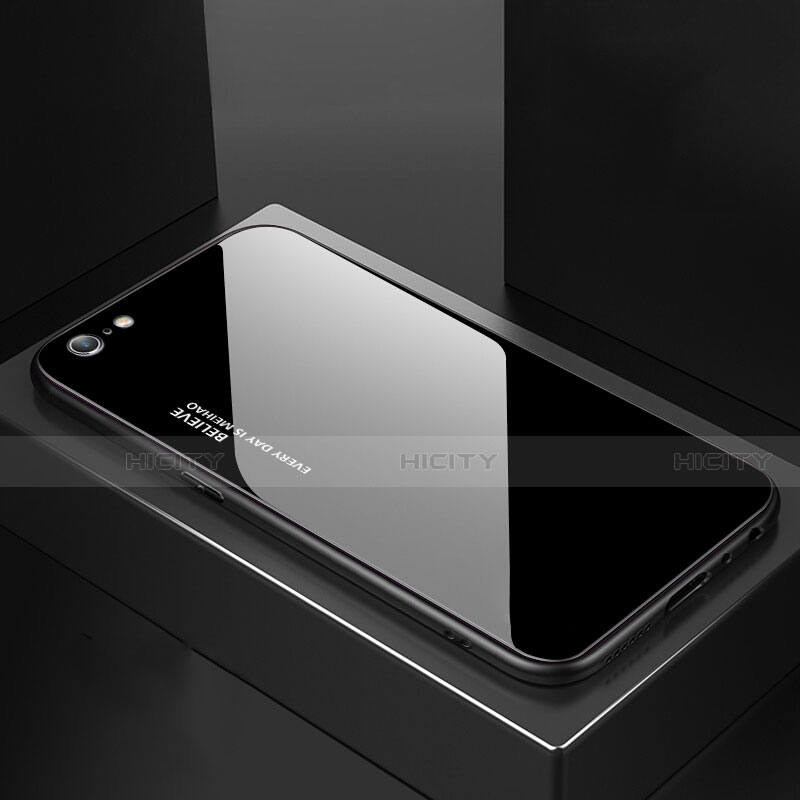 Apple iPhone 6S Plus用ハイブリットバンパーケース プラスチック 鏡面 虹 グラデーション 勾配色 カバー アップル ブラック