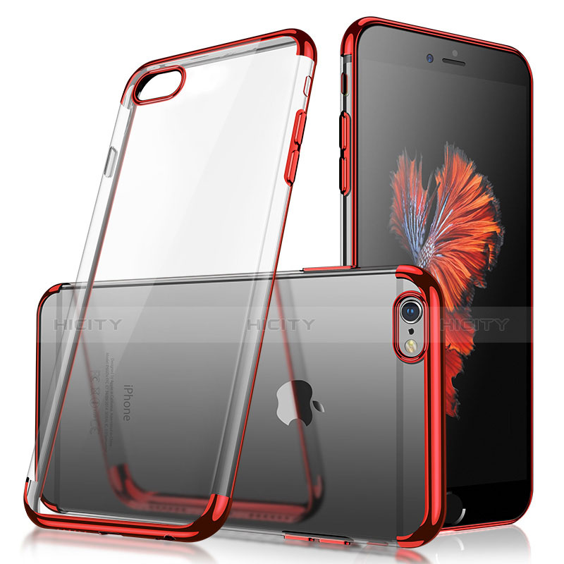 Apple iPhone 7用極薄ソフトケース シリコンケース 耐衝撃 全面保護 クリア透明 H04 アップル レッド