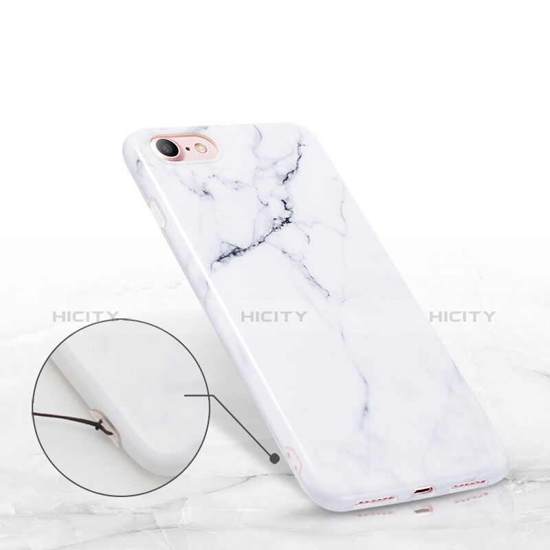 Apple iPhone 7用シリコンケース ソフトタッチラバー 大理石模様 アップル ホワイト