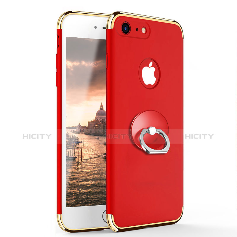 Apple iPhone 7用ケース 高級感 手触り良い メタル兼プラスチック バンパー アンド指輪 アップル レッド