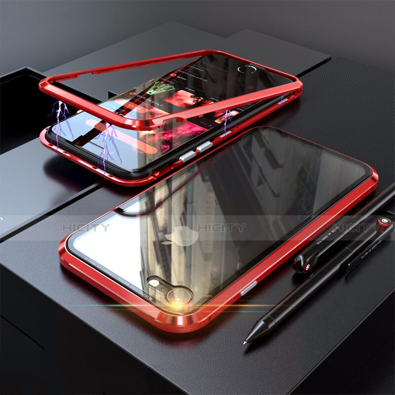 Apple iPhone 7用ケース 高級感 手触り良い アルミメタル 製の金属製 360度 フルカバーバンパー 鏡面 カバー M01 アップル レッド