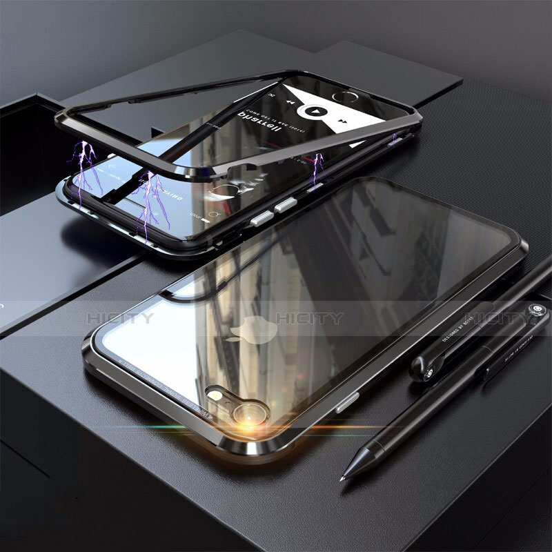 Apple iPhone 7用ケース 高級感 手触り良い アルミメタル 製の金属製 360度 フルカバーバンパー 鏡面 カバー M01 アップル ブラック