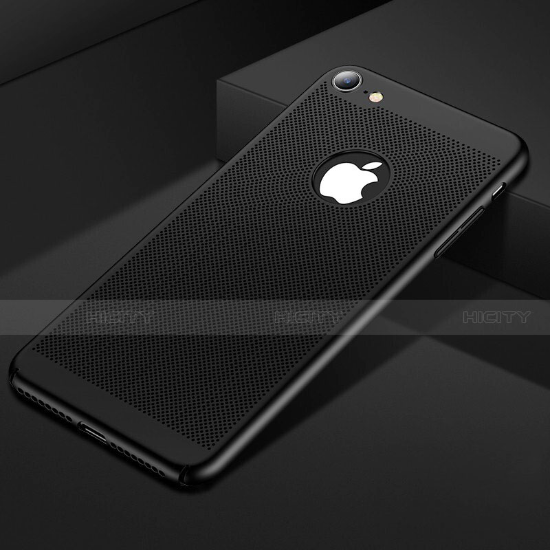 Apple iPhone 7用ハードケース プラスチック メッシュ デザイン カバー アップル ブラック