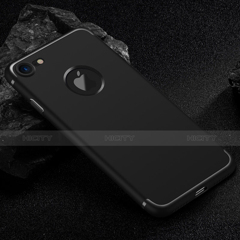 Apple iPhone 7用ハードケース プラスチック 質感もマット ロゴを表示します アップル ブラック