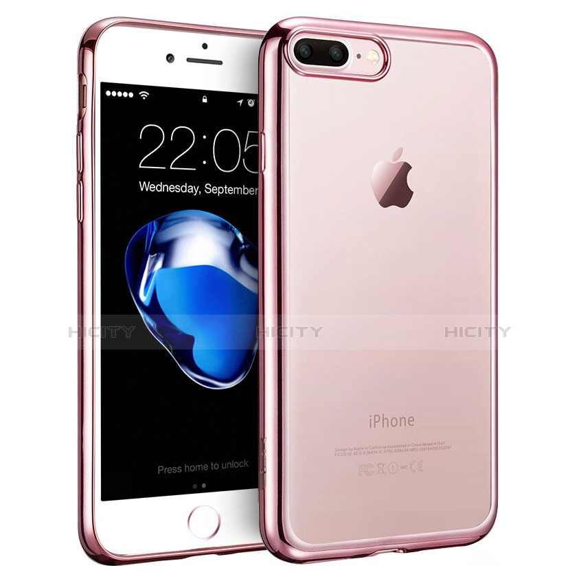 Apple iPhone 7 Plus用バンパーケース クリア透明 T01 アップル ピンク