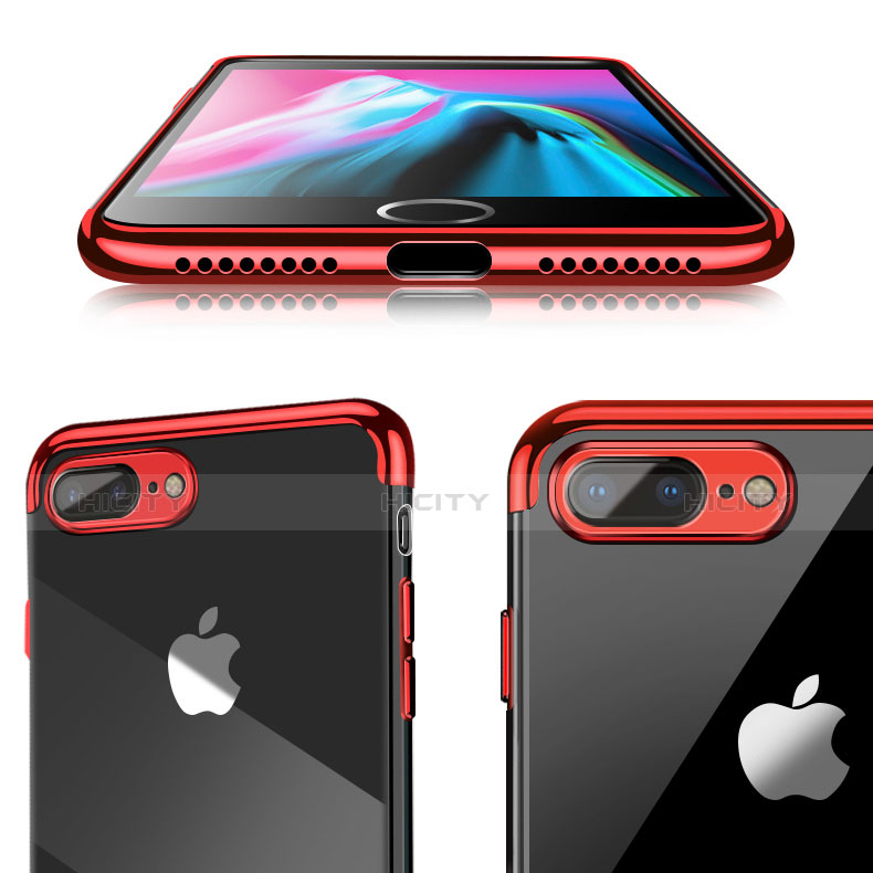 Apple iPhone 7 Plus用極薄ソフトケース シリコンケース 耐衝撃 全面保護 クリア透明 A12 アップル レッド