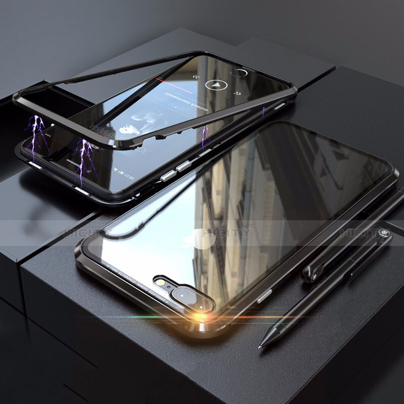Apple iPhone 7 Plus用ケース 高級感 手触り良い アルミメタル 製の金属製 360度 フルカバーバンパー 鏡面 カバー M01 アップル ブラック