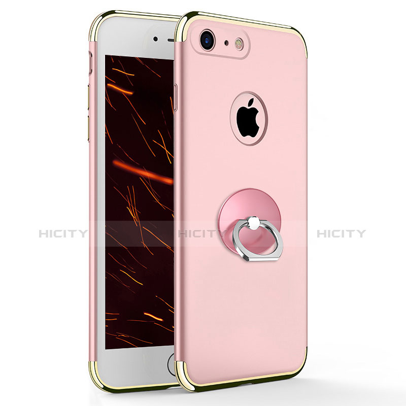 Apple iPhone 8用ケース 高級感 手触り良い メタル兼プラスチック バンパー アンド指輪 アップル ピンク