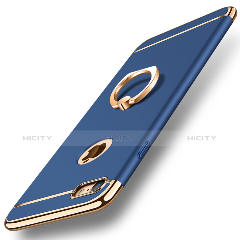Apple iPhone 8用ケース 高級感 手触り良い メタル兼プラスチック バンパー アンド指輪 A01 アップル ネイビー