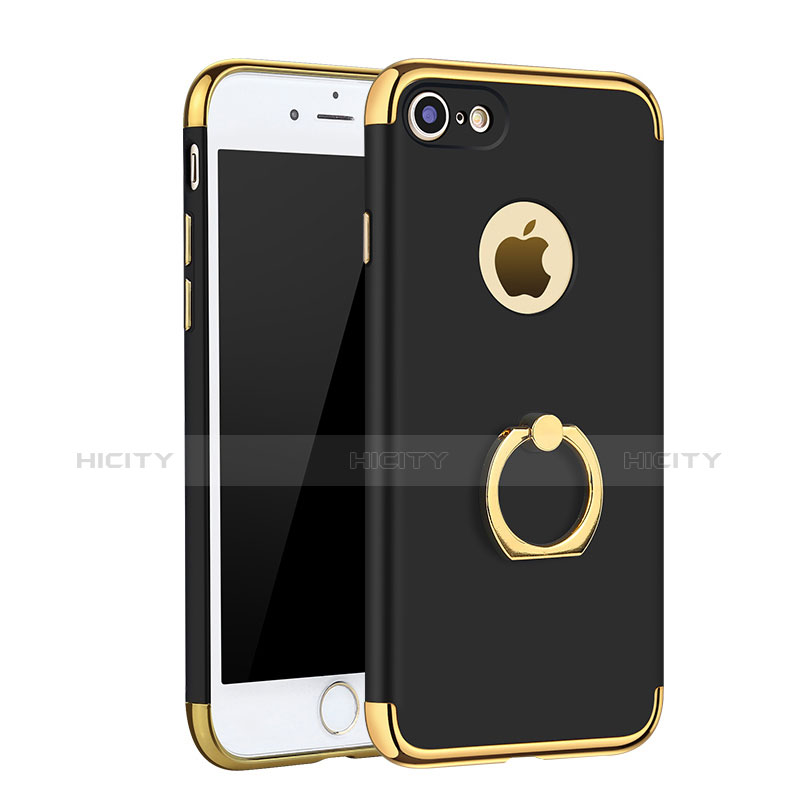 Apple iPhone 8用ケース 高級感 手触り良い メタル兼プラスチック バンパー アンド指輪 A02 アップル ブラック