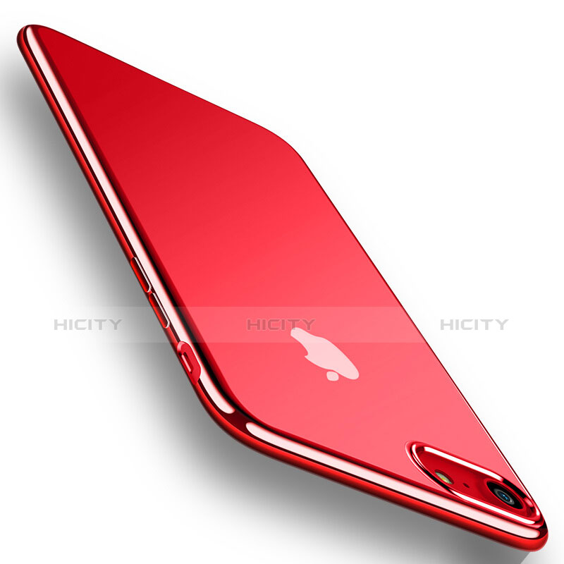 Apple iPhone 8用極薄ソフトケース シリコンケース 耐衝撃 全面保護 クリア透明 T18 アップル レッド