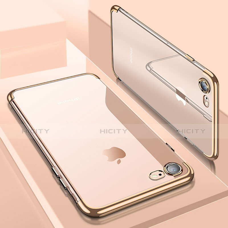 Apple iPhone 8用極薄ソフトケース シリコンケース 耐衝撃 全面保護 クリア透明 T19 アップル ゴールド