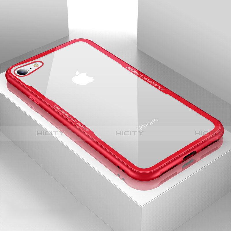 Apple iPhone 8用ハイブリットバンパーケース クリア透明 プラスチック 鏡面 カバー アップル レッド