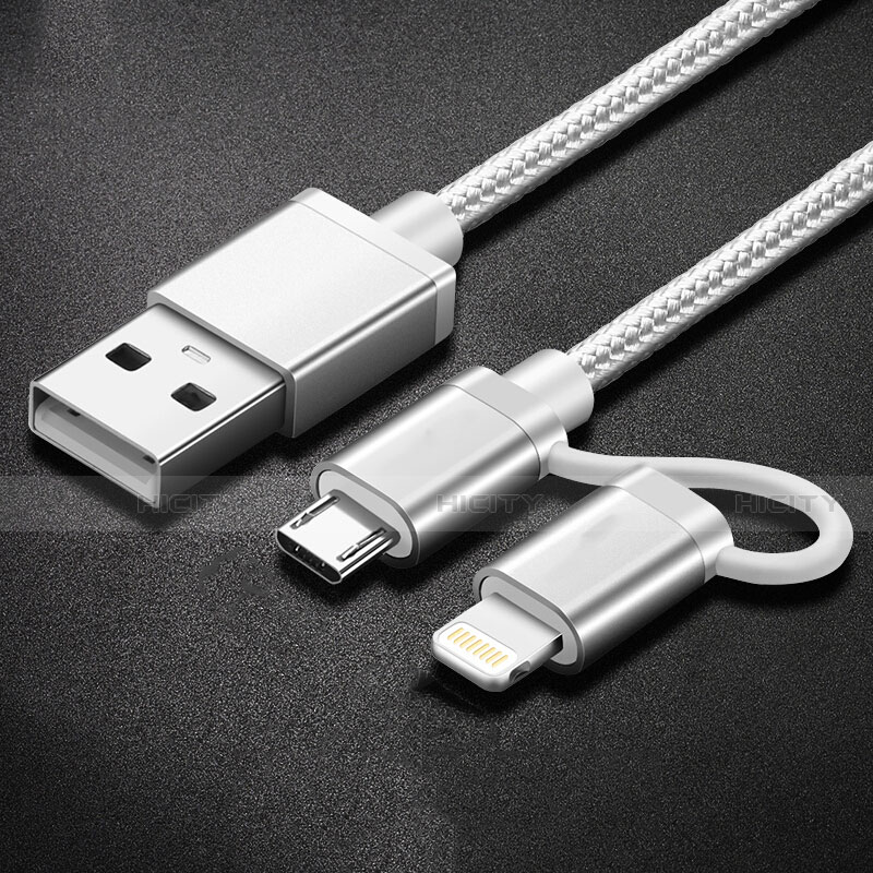 Apple iPhone 8 Plus用Lightning USBケーブル 充電ケーブル Android Micro USB C01 アップル シルバー