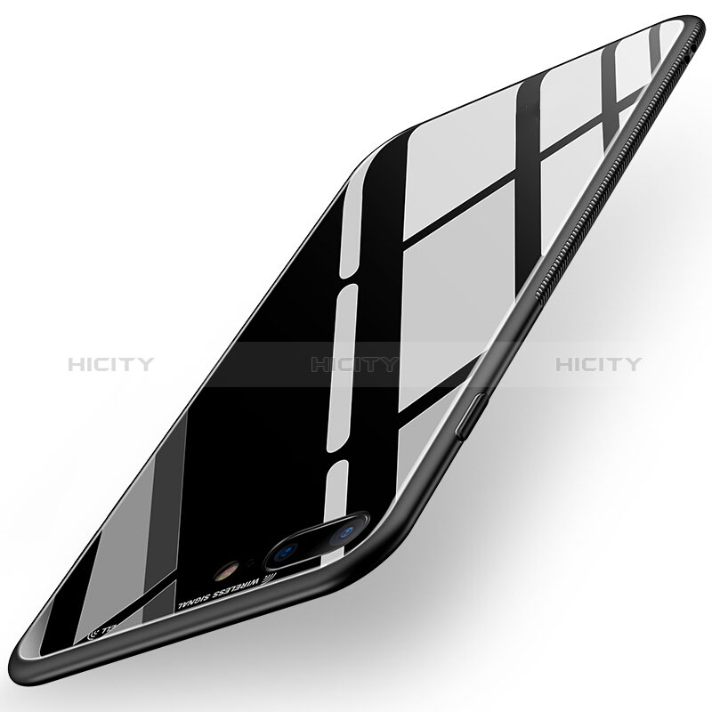 Apple iPhone 8 Plus用シリコンケース ソフトタッチラバー 鏡面 R05 アップル ブラック