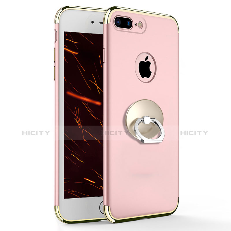Apple iPhone 8 Plus用ケース 高級感 手触り良い メタル兼プラスチック バンパー アンド指輪 A04 アップル ピンク
