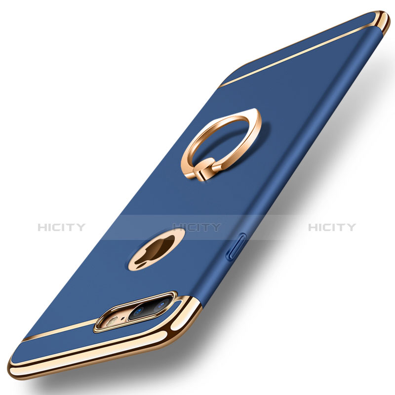 Apple iPhone 8 Plus用ケース 高級感 手触り良い メタル兼プラスチック バンパー アンド指輪 A05 アップル ネイビー