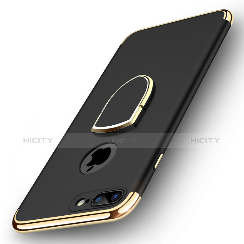 Apple iPhone 8 Plus用ケース 高級感 手触り良い メタル兼プラスチック バンパー アンド指輪 A03 アップル ブラック