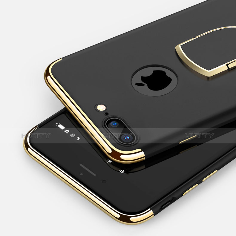 Apple iPhone 8 Plus用ケース 高級感 手触り良い メタル兼プラスチック バンパー アンド指輪 A03 アップル ブラック