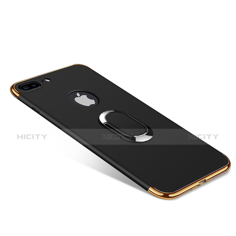 Apple iPhone 8 Plus用ケース 高級感 手触り良い メタル兼プラスチック バンパー アンド指輪 A08 アップル ブラック