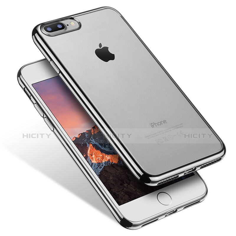Apple iPhone 8 Plus用極薄ソフトケース シリコンケース 耐衝撃 全面保護 クリア透明 Q07 アップル ブラック