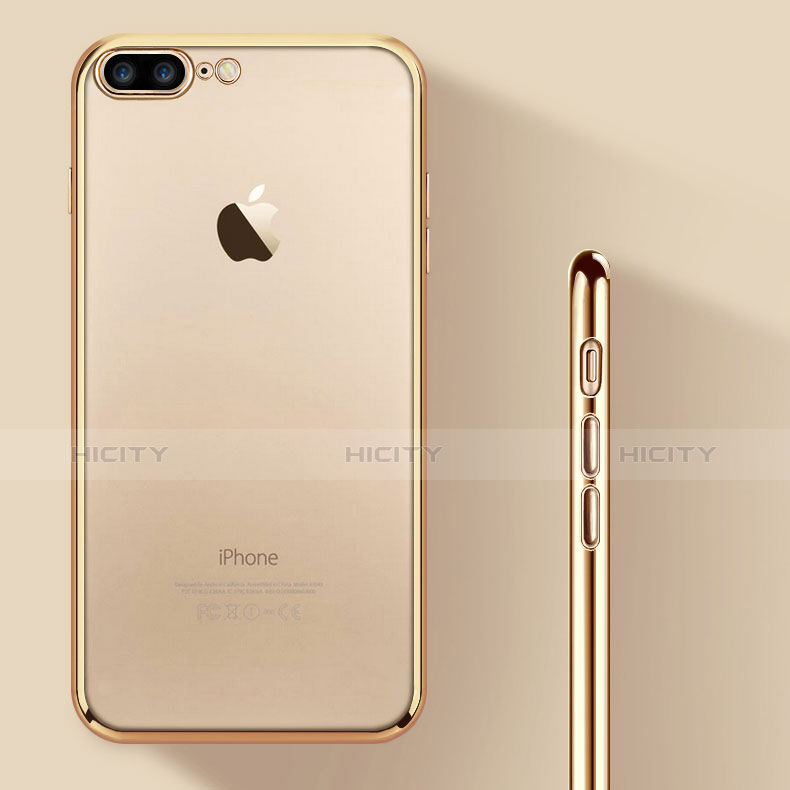 Apple iPhone 8 Plus用極薄ソフトケース シリコンケース 耐衝撃 全面保護 クリア透明 A08 アップル ゴールド