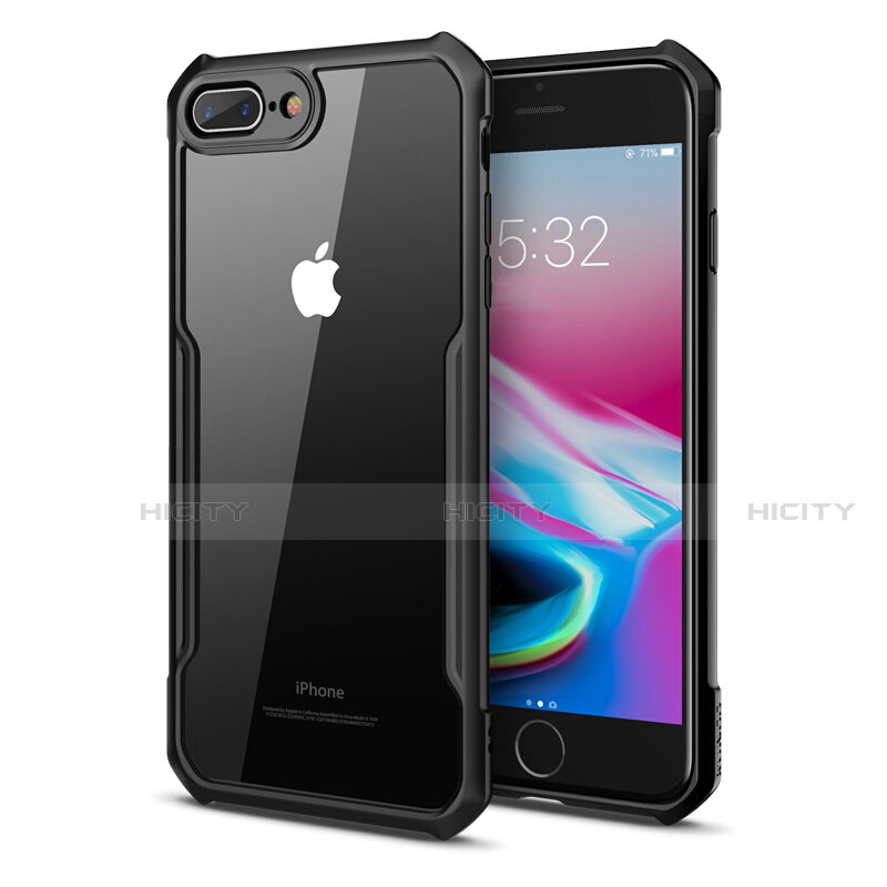 Apple iPhone 8 Plus用ハイブリットバンパーケース クリア透明 プラスチック 鏡面 カバー P01 アップル ブラック