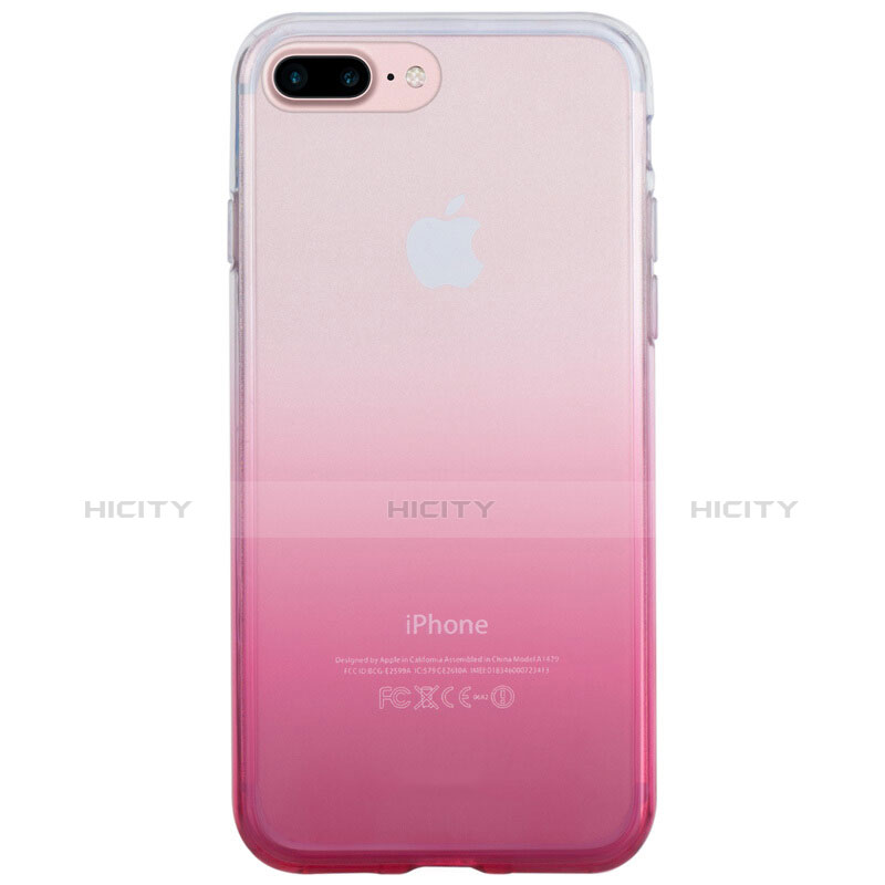 Apple iPhone 8 Plus用極薄ソフトケース グラデーション 勾配色 クリア透明 アップル ピンク