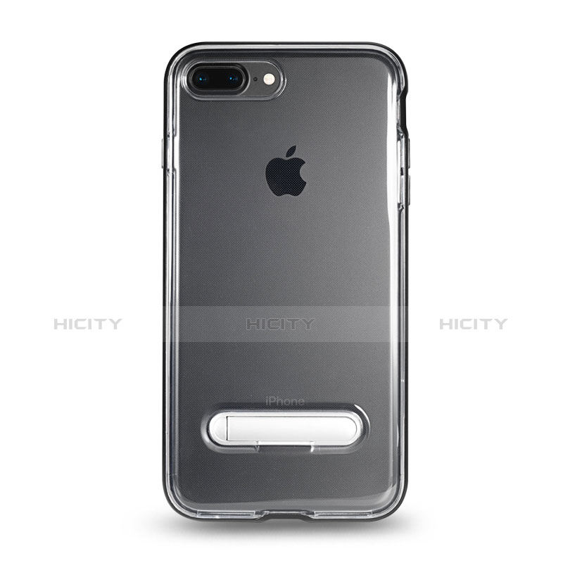 Apple iPhone 8 Plus用極薄ソフトケース シリコンケース 耐衝撃 全面保護 クリア透明 アンドスタンド アップル グレー