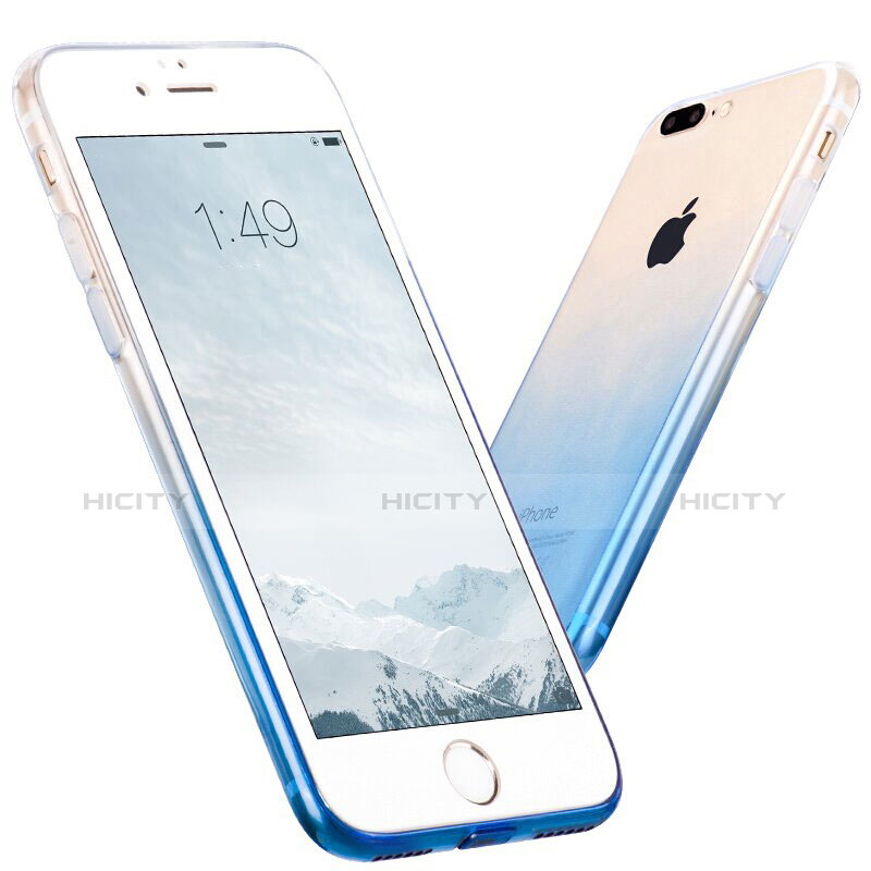 Apple iPhone 8 Plus用極薄ソフトケース グラデーション 勾配色 クリア透明 アンド指輪 アップル ネイビー