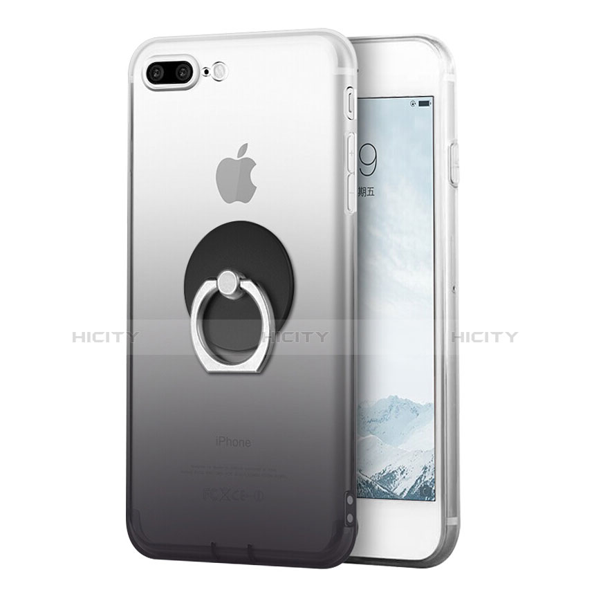 Apple iPhone 8 Plus用極薄ソフトケース グラデーション 勾配色 クリア透明 アンド指輪 アップル グレー