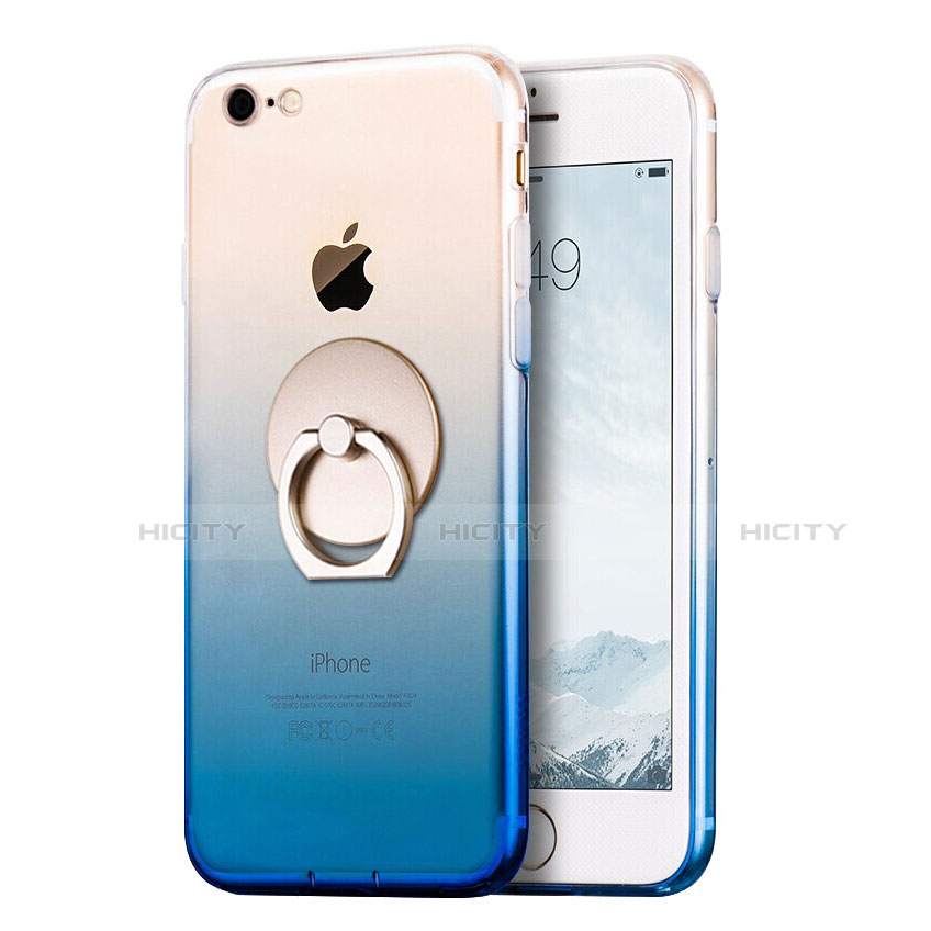 Apple iPhone SE (2020)用極薄ソフトケース グラデーション 勾配色 クリア透明 アンド指輪 アップル ネイビー