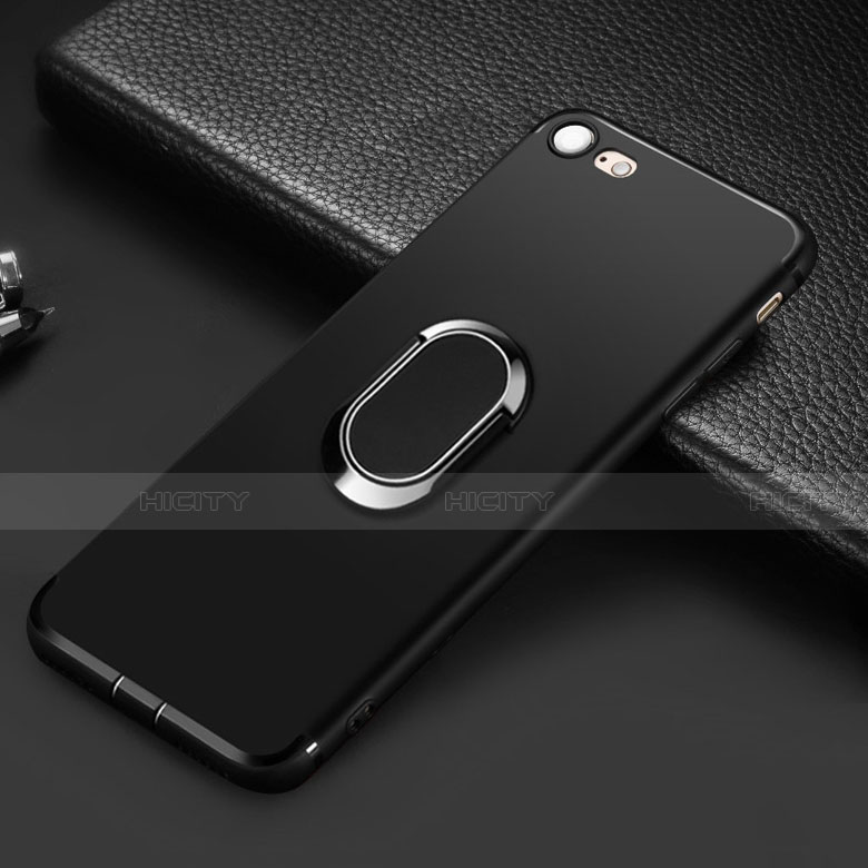 Apple iPhone SE (2020)用極薄ソフトケース シリコンケース 耐衝撃 全面保護 アンド指輪 アップル ブラック