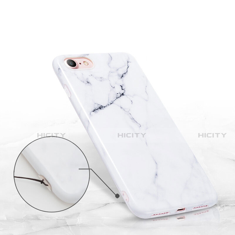 Apple iPhone SE (2020)用シリコンケース ソフトタッチラバー 大理石模様 アップル ホワイト