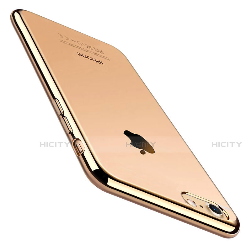 Apple iPhone SE (2020)用極薄ソフトケース シリコンケース 耐衝撃 全面保護 クリア透明 C01 アップル ゴールド