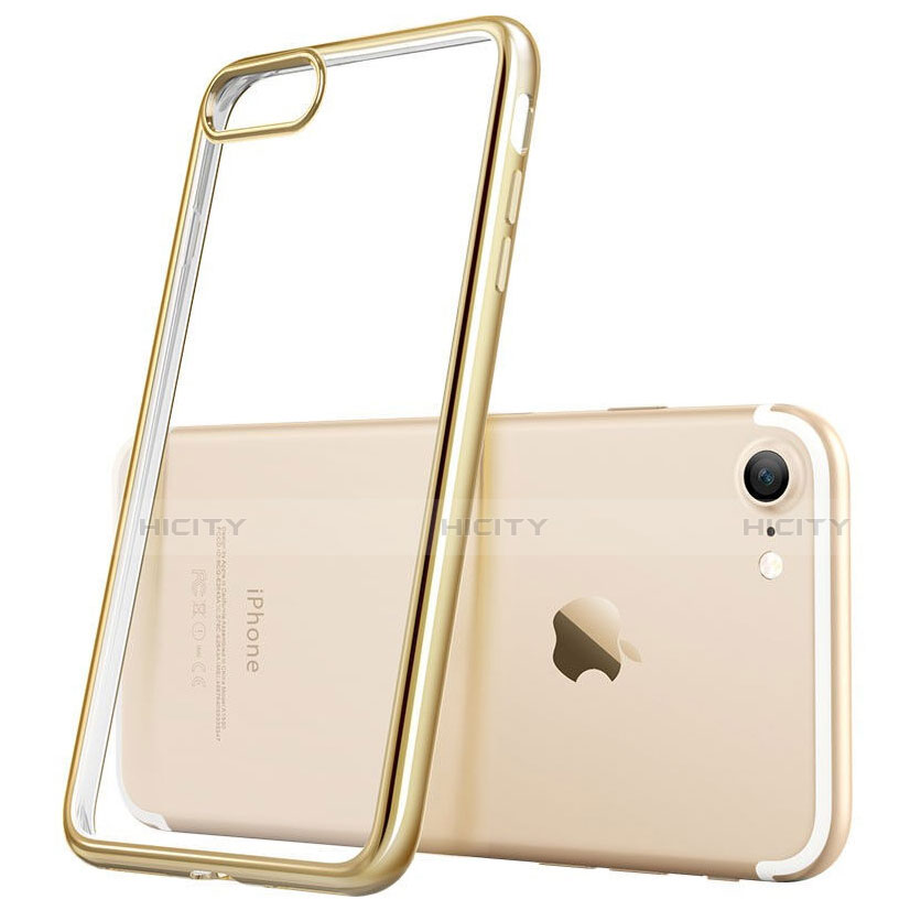 Apple iPhone SE (2020)用極薄ソフトケース シリコンケース 耐衝撃 全面保護 クリア透明 T18 アップル ゴールド
