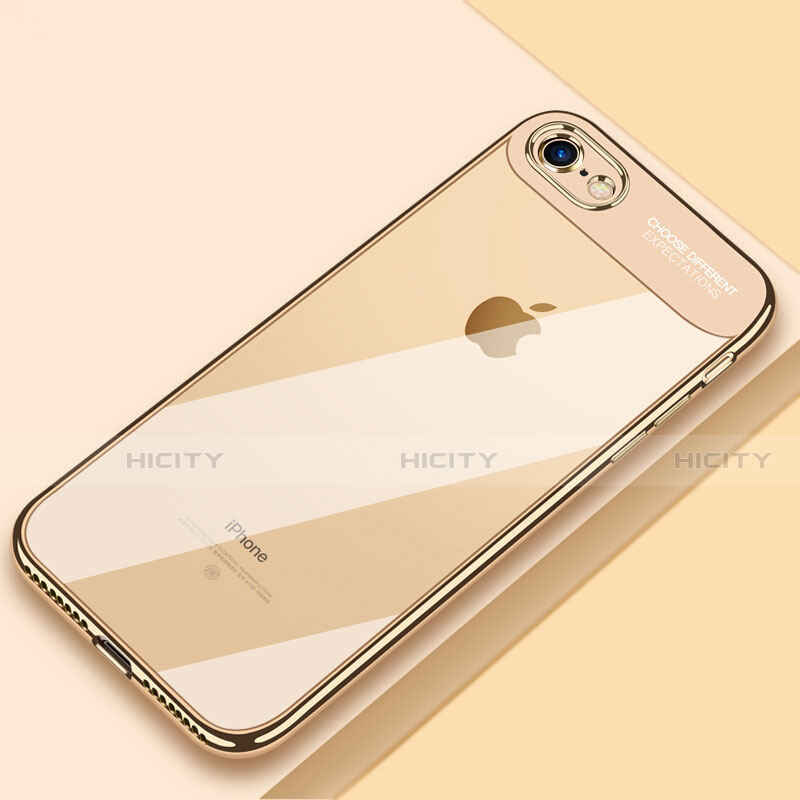 Apple iPhone SE (2020)用極薄ソフトケース シリコンケース 耐衝撃 全面保護 クリア透明 T18 アップル ゴールド