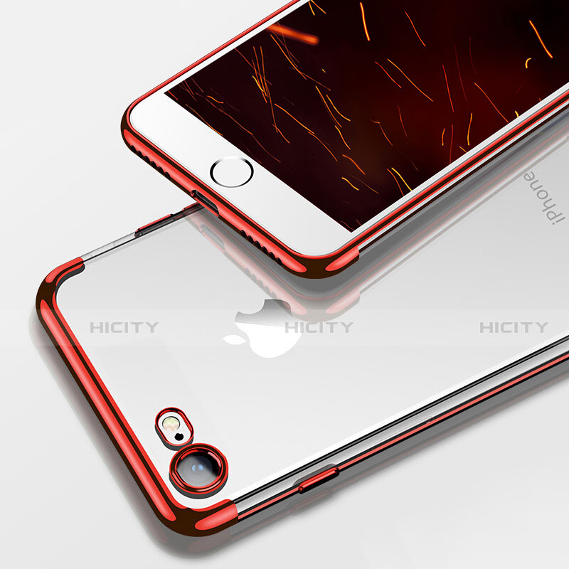Apple iPhone SE (2020)用極薄ソフトケース シリコンケース 耐衝撃 全面保護 クリア透明 T19 アップル レッド