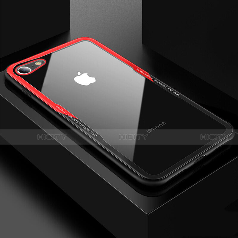 Apple iPhone SE (2020)用ハイブリットバンパーケース クリア透明 プラスチック 鏡面 カバー アップル レッド・ブラック